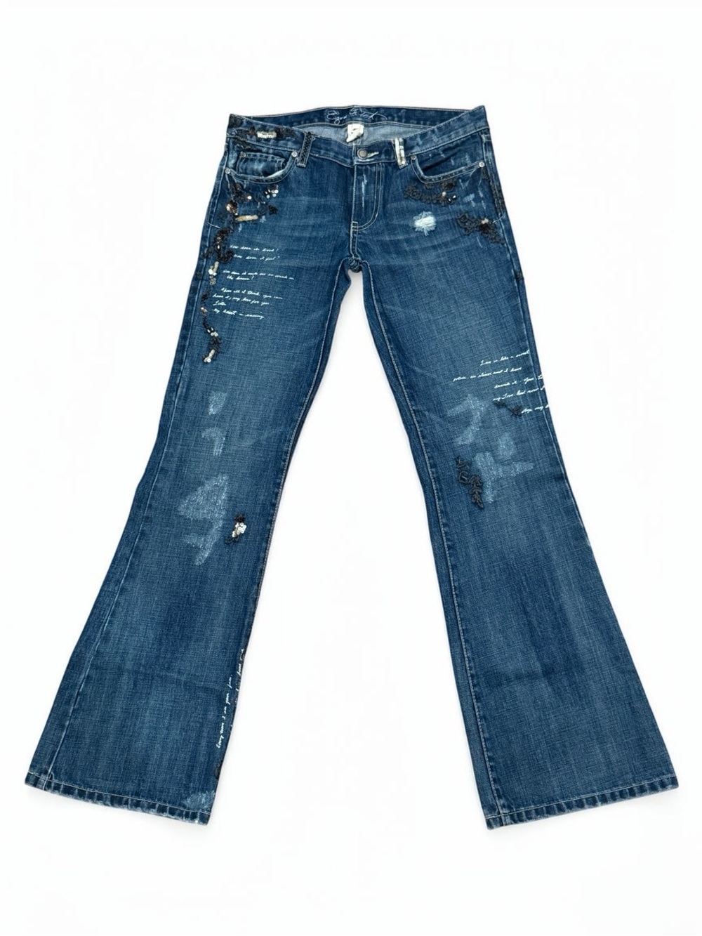 Rare Vintage Ezra Fitch Graffiti Sequin Jeans Size 27 Distressed Abercrombie